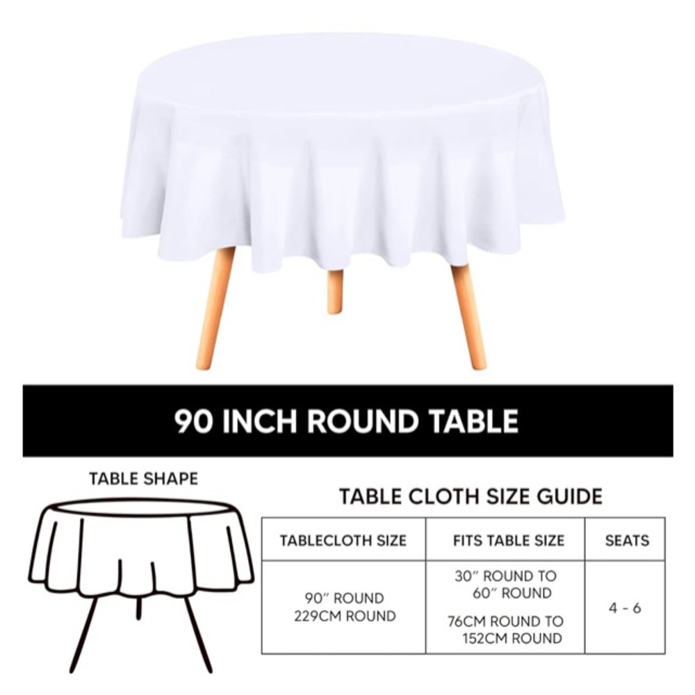90” Round white table cloth